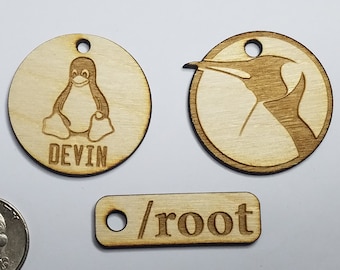 Custom Linux Tux Penguin Wooden Keychains - Set of 3