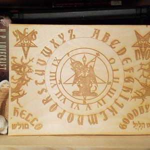 Wooden Ouija Board & Planchette w/ Baphomet and Pentagram 666 Satanism Talking Board Satan Occult Spirit Board Black Magick image 1