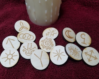 Engraved Birch Witch Runes Set: Divination with Guide & Bag
