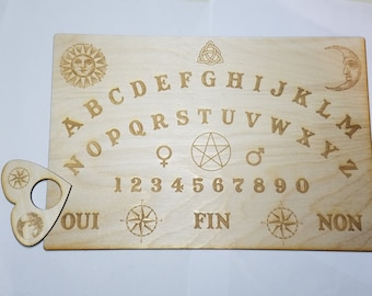 Wooden French Ouija Board & Planchette (planche Ouija en Français) Engraved On Wood