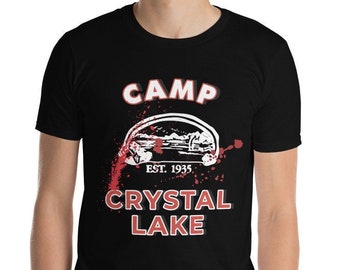 Camp Crystal Lake T-Shirt | Unisex Friday the 13th Short Sleeve Shirt w/ Blood Splatter Design
