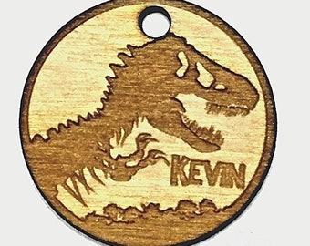 Your Name + Jurassic Park Skeleton Keychain on Wood | Custom Jurassic World Token
