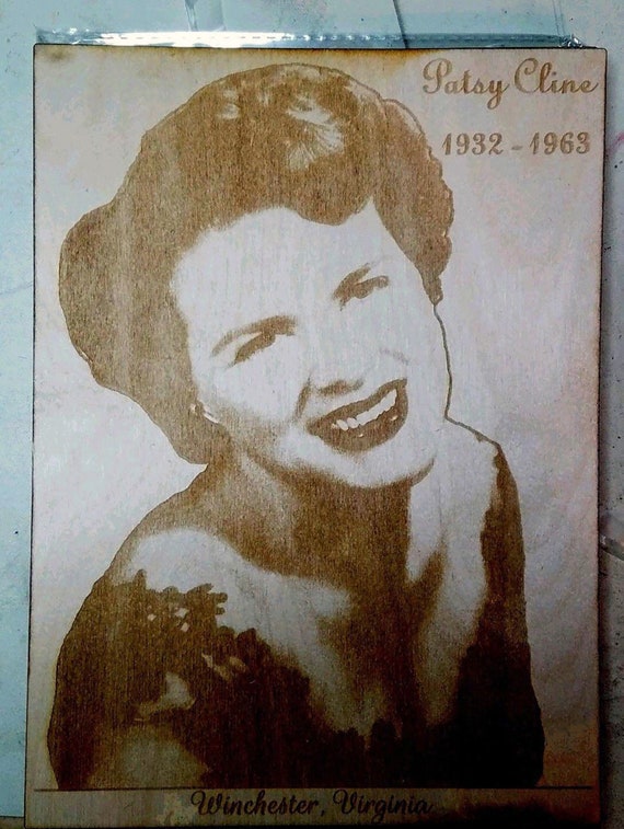 Engraved Patsy Cline RIP Photo on Wood 10/" x 7/" 1932-1963 Winchester Virginia