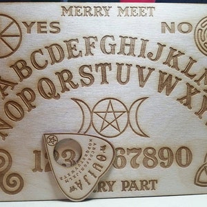 Wooden Ouija Board & Planchette: Laser Engraved Wiccan Altar