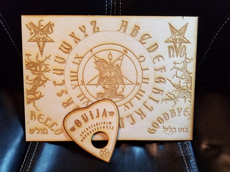 Wooden Ouija Board & Planchette w/ Baphomet and Pentagram 666 Satanism Talking Board Satan Occult Spirit Board Black Magick image 2