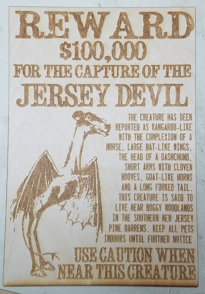 Jersey Devil Wanted Poster on Wood Etsy