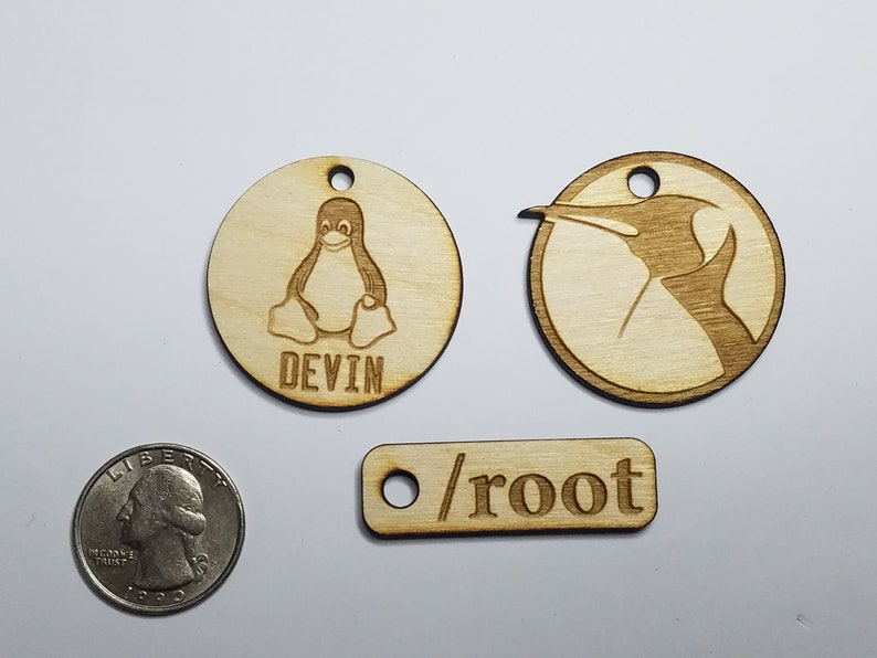 3 Custom Linux Wooden Keychains Your Name Tux Penguin Image 0
