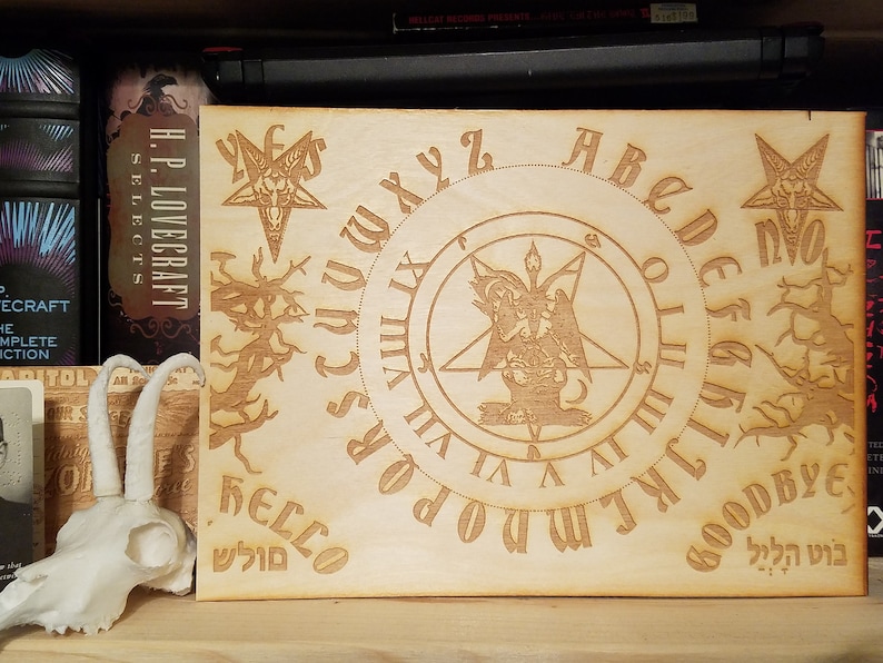 Wooden Ouija Board & Planchette w/ Baphomet and Pentagram 666 Satanism Talking Board Satan Occult Spirit Board Black Magick image 1