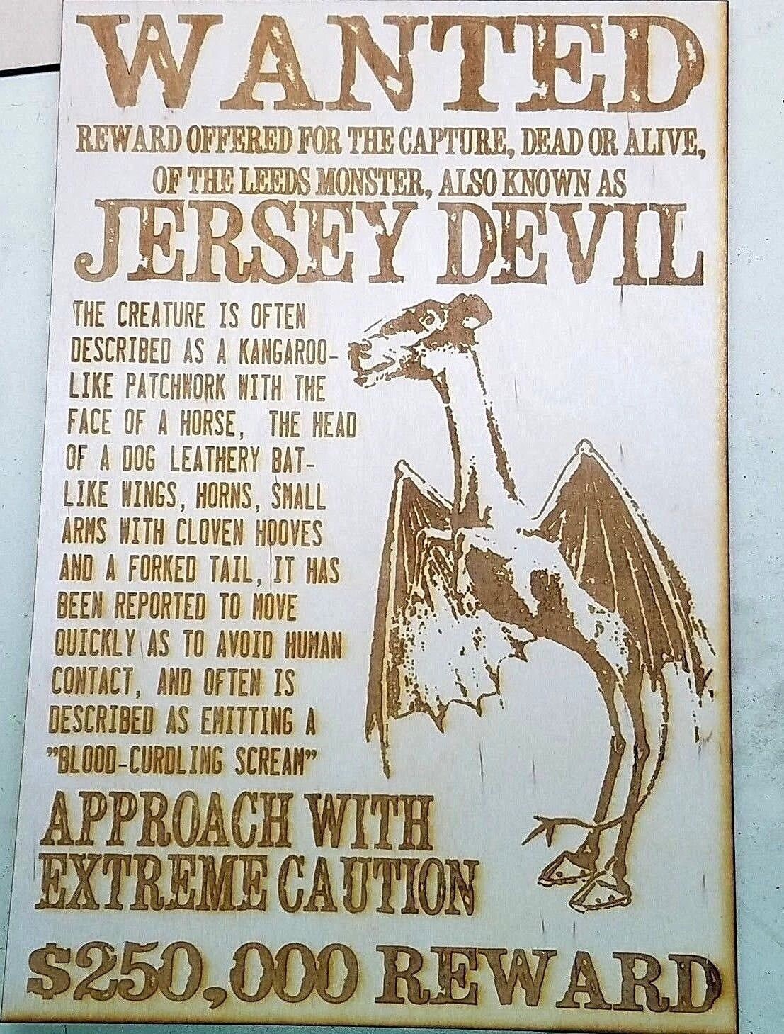 JERSEY DEVIL Wanted Poster Engraved on Wood Pine Barrens Etsy