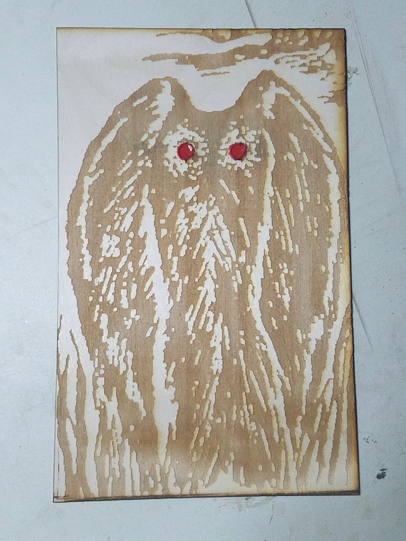 MOTHMAN Sketch Engraved on WoodCryptid Moth Man Drawing
