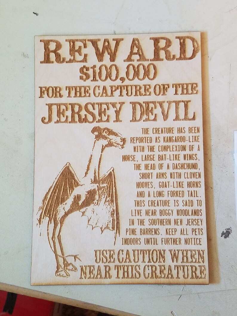 Jersey Devil Wanted Poster on Wood Etsy