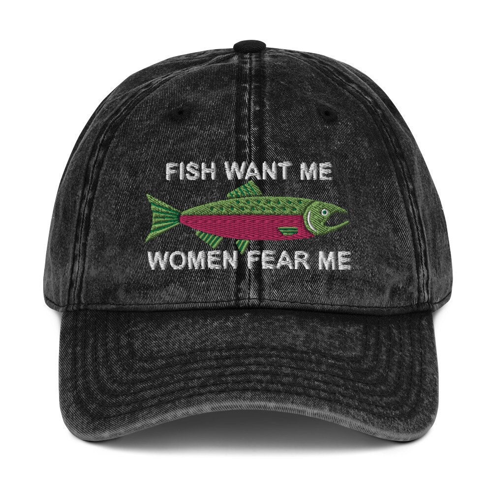 Vintage-style Fish Want Me Women Fear Me Hat W/ Salmon Adjustable