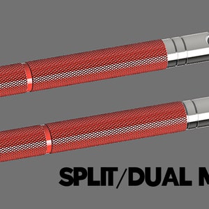 Puede incluir: Dos herramientas de metal rojo y plateado con un agarre texturizado. Las herramientas est&aacute;n en una posici&oacute;n de modo dividido/dual.  SPLIT/DUAL MODE est&aacute; escrito en texto negro debajo de las herramientas.