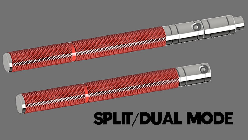 Puede incluir: Dos herramientas de metal rojo y plateado con un agarre texturizado. Las herramientas est&aacute;n en una posici&oacute;n de modo dividido/dual.  SPLIT/DUAL MODE est&aacute; escrito en texto negro debajo de las herramientas.