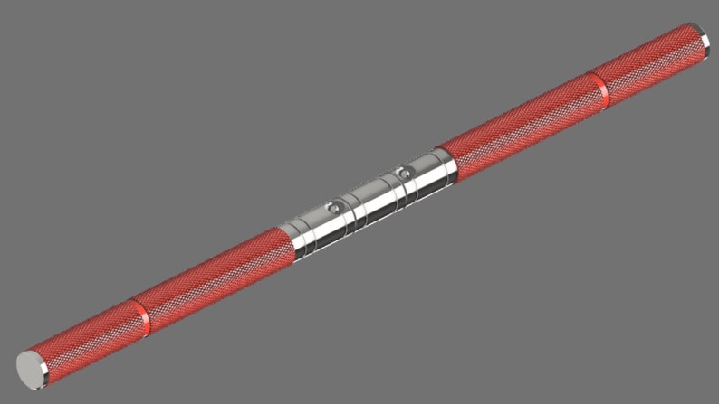 Puede incluir: Una barra de ejercicio roja y plateada con agarres texturizados. La barra est&aacute; hecha de metal y tiene una secci&oacute;n central plateada.
