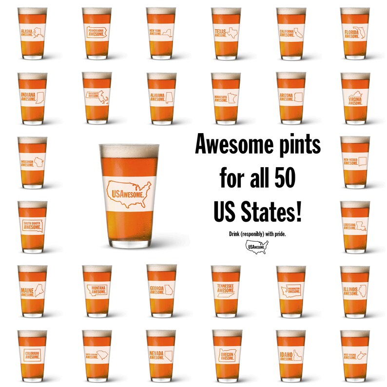 My State is Awesome Pint Glass All 50 States Available image 2