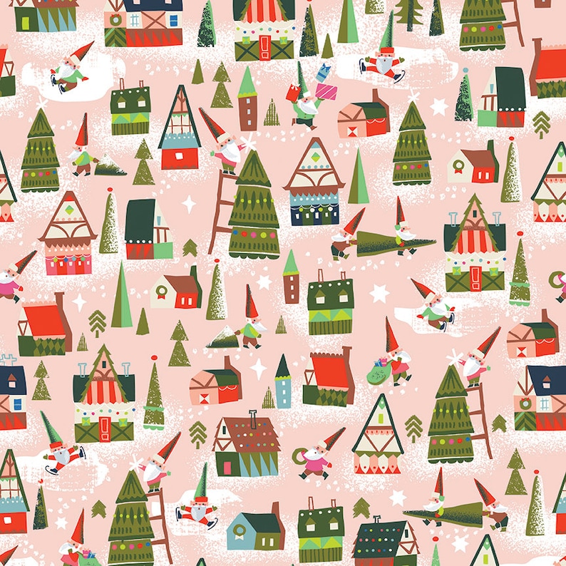 Peach and Navy Blue Santa designed by Jill Howarth for Riley Blake Designs Christmas Fabric Bundle Way Up North