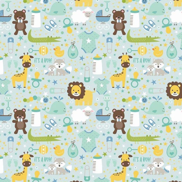 Sweet Baby Boy Main Light Blue designed by Lori Whitlock for Riley Blake Designs, nursery, toddler, fabric