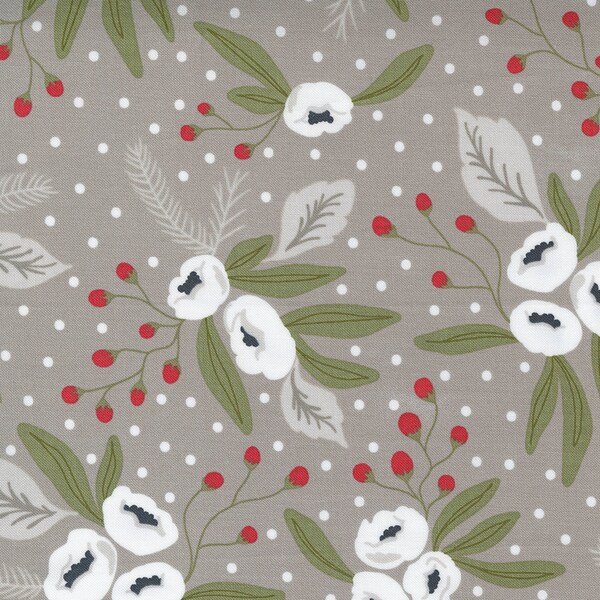 Christmas Morning, Snow Blossoms Modern Floral Holly Focal, Dove designed by Lella Boutique for Moda, 5140-13