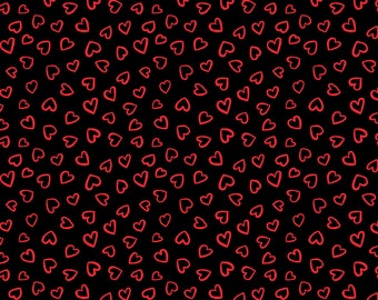 Happy Hearts, Hearts Outline Black, designed by Nancy McKenzie of Pink Light Studio for Wilmington Prints, Valentine Day fabric