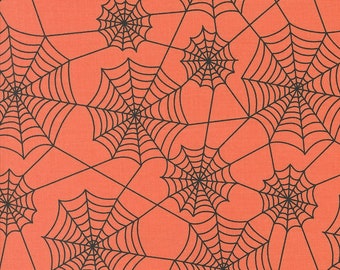 Hey Boo, Spider Webs, Soft Pumpkin designed by Lella Boutique for Moda Fabrics, 5213-12, Fall, Halloween, Orange