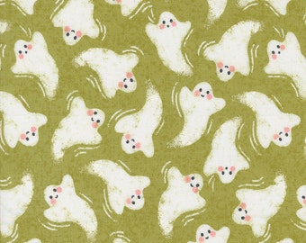 Hey Boo, Friendly Ghost, Witchy Green designed by Lella Boutique for Moda Fabrics, 5211-17, Fall, Halloween, Ghosts, Green
