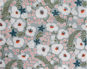 Margot Fabric Collection, Big Blooms Gray Mist, designed by Kristen Balouch for Birch Fabrics, organic cotton poplin, KB-24-GRAYMIST