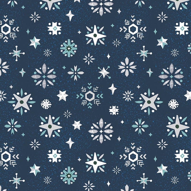 Peach and Navy Blue Santa designed by Jill Howarth for Riley Blake Designs Christmas Fabric Bundle Way Up North