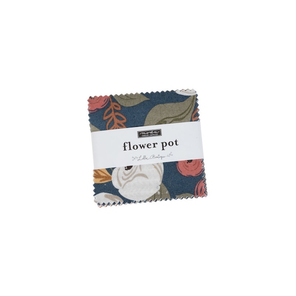 Flower Pot Mini Charm Pack, 42 pcs assorted, 2.5" x 2.5" cuts designed by Lella Boutique for Moda Fabrics, 5160MC, Floral