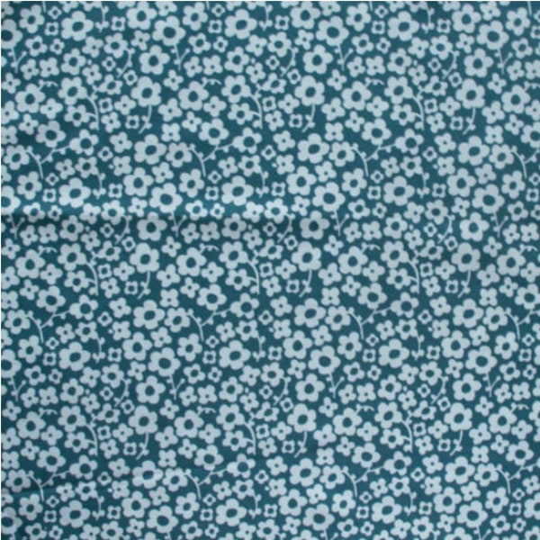 Margot Fabric Collection, Pressed Flowers Deep Teal, designed by Kristen Balouch for Birch Fabrics, organic cotton poplin, KB-25-DEEPTEAL