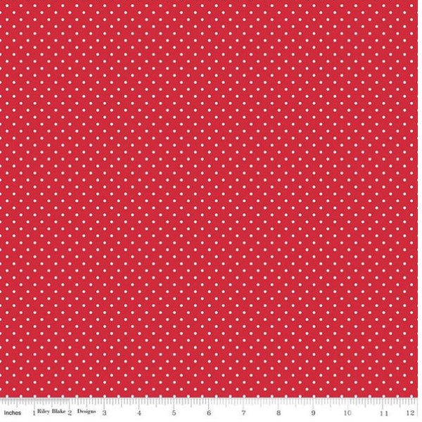 White Swiss Dot on Red from Riley Blake Designs, C670- 80-RED dot, polka dot