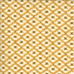 May include: A white fabric with a repeating pattern of brown and black geometric shapes. The pattern is a stylized diamond shape with a small circle in the center.