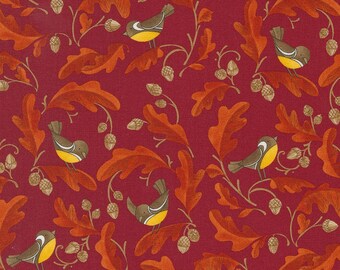 Forest Frolic Cinnamon, Chickadees and Acorns designed by Robin Pickens for Moda Fabrics, 48742-16 Burgundy, Red, Fall fabric