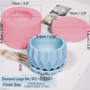DIY Silicone planter mold flower succulent pot Diamond Shape with Drain Hole and Base Set (Large/Small)