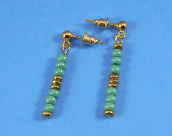 Southwest Earring Gold Turquoise Blue Seed Bead Jewelry Gold Stud Earring Pierced Earring Boho Jewelry Funky Earring Handmade Gift For Her