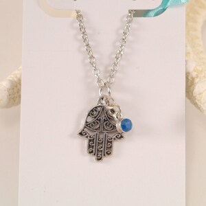 Hamsa Hand Necklace Gift Blue Crystal Jewelry Yoga Jewelry Tibetan Silver Necklace Tibetan Silver Hamsa Hand Charm Handmade Gift For Her