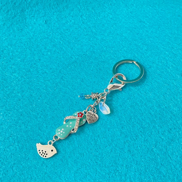 Key Chain Enamel Sandal Charm Purse Charm Beach Sandal Charm Blue Sandal Key Fob Gift Blue Key Fob For Her Opal Purse Handmade Gift For Her