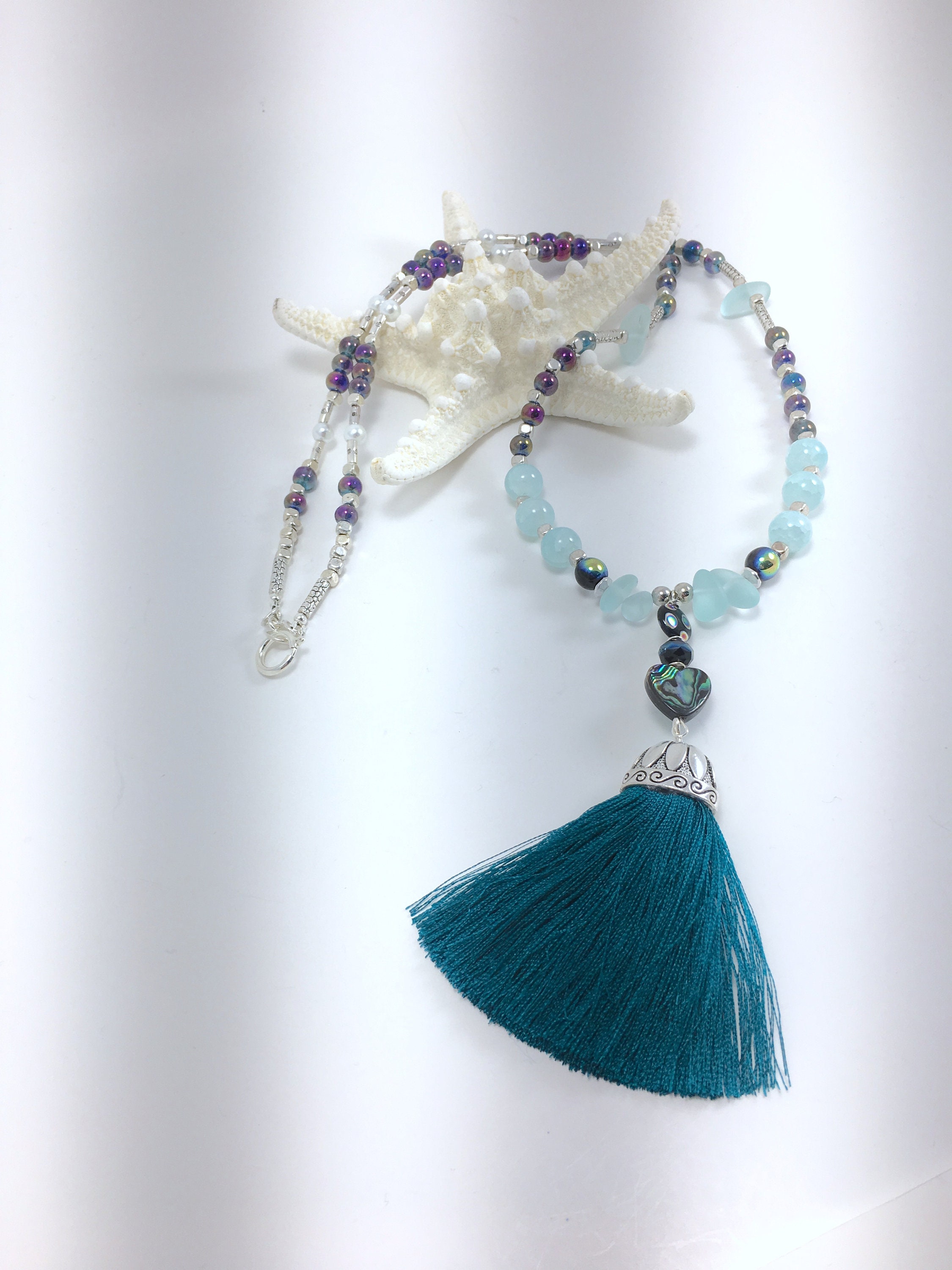 Blue Mermaid Necklace Blue Quartz Necklace Blue Hawaiian Gift Sea Glass ...