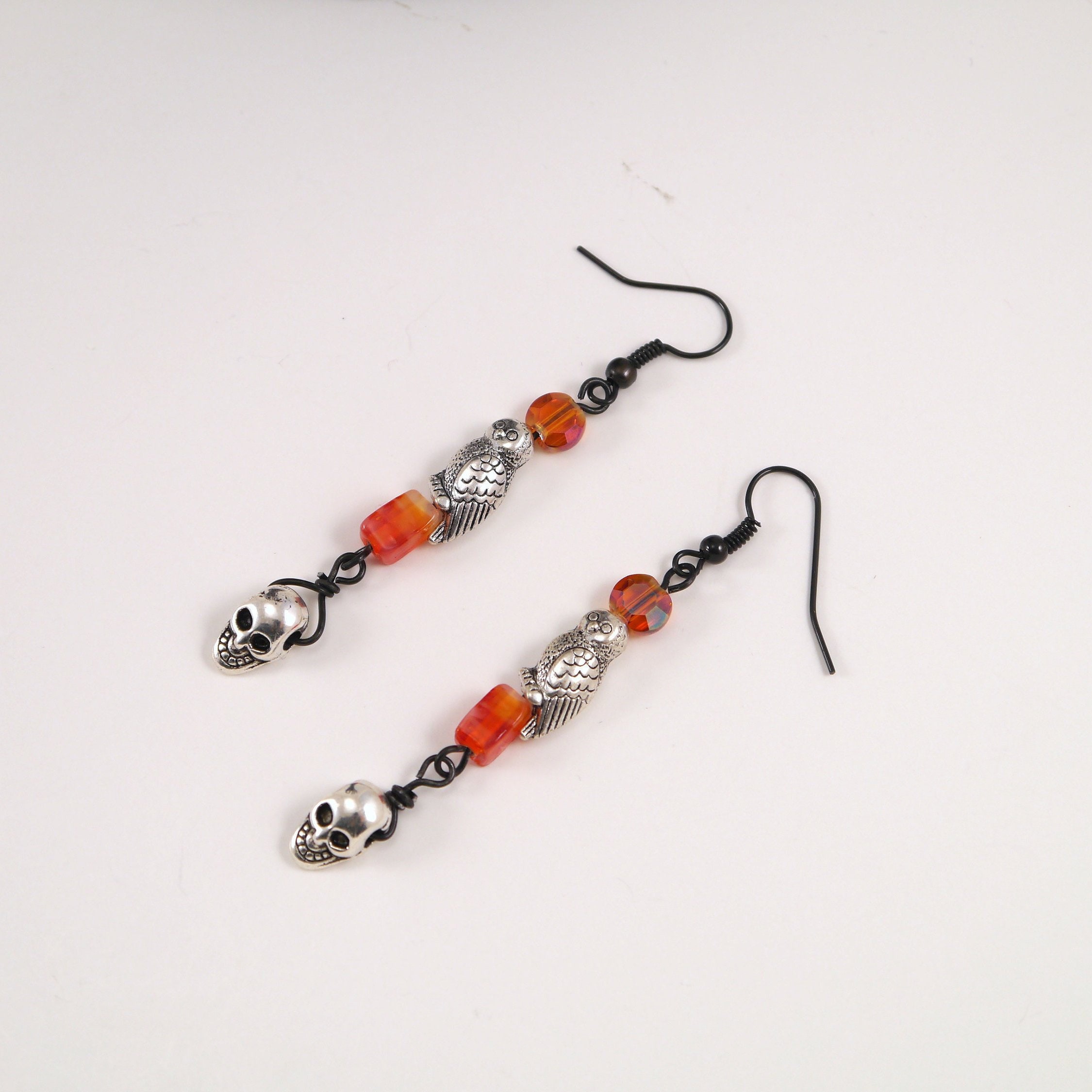 Owl and Skull Goth Earring Halloween Skull Earring Owl Earring Gift Goth Jewelry Goth Earring Unique