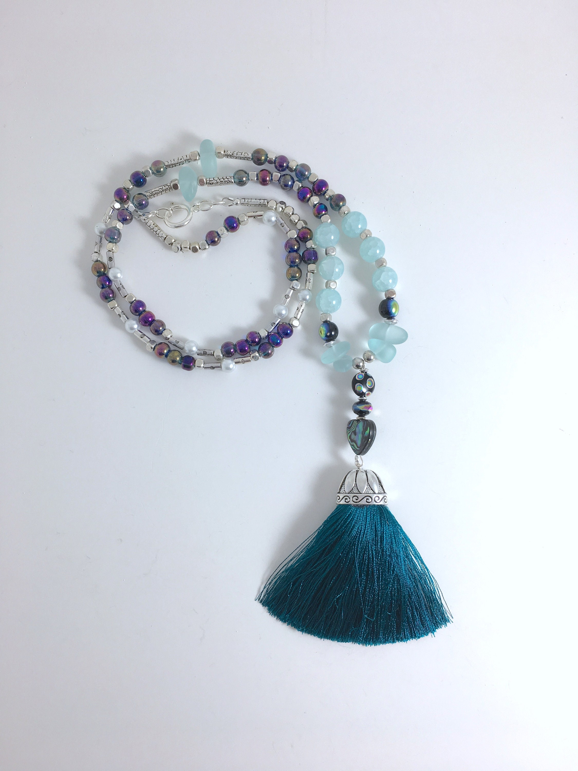 Blue Mermaid Necklace Blue Quartz Necklace Blue Hawaiian Gift Sea Glass ...
