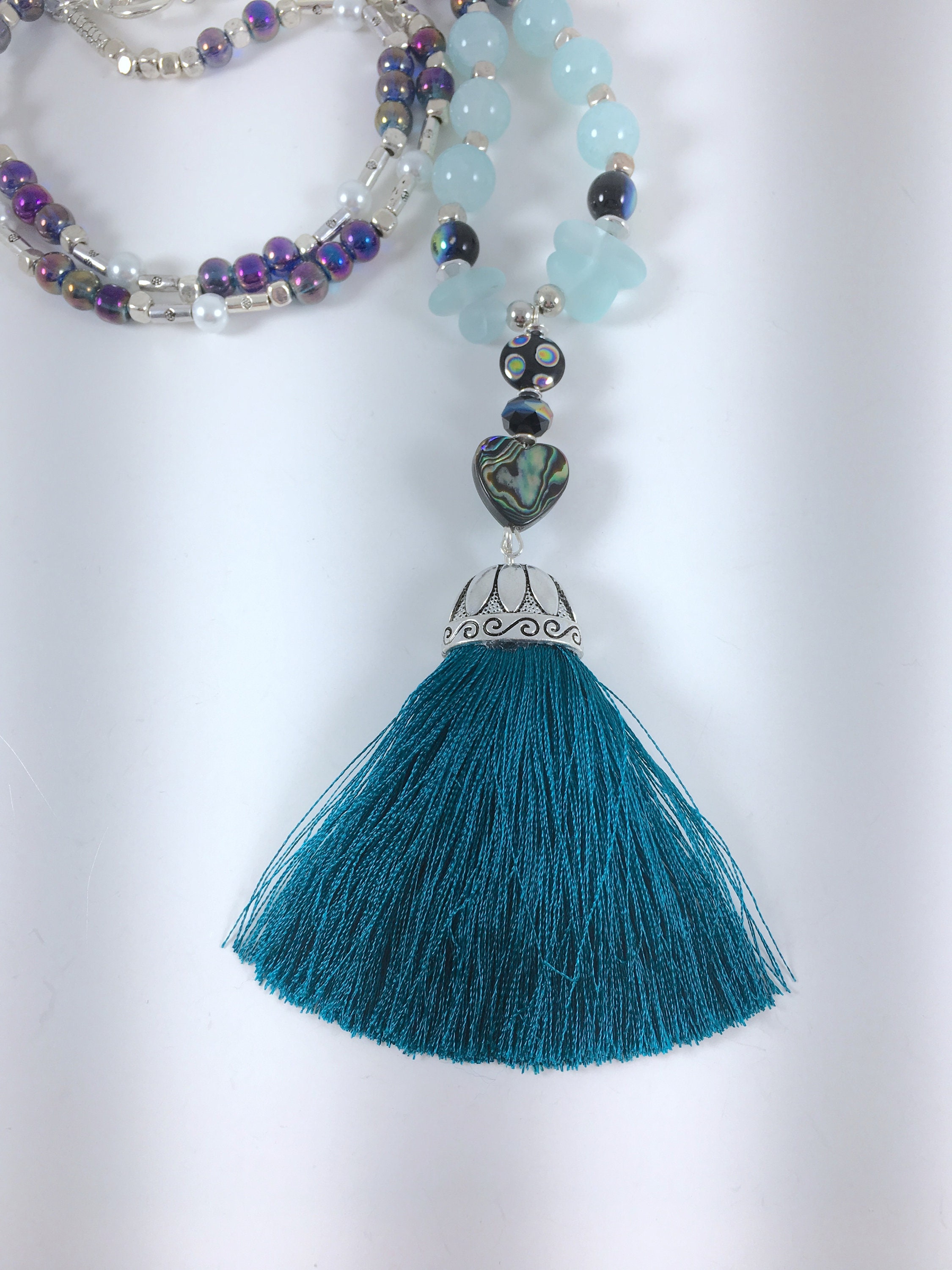 Blue Mermaid Necklace Blue Quartz Necklace Blue Hawaiian Gift Sea Glass ...