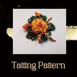Brooch Bouquet Tatting Pattern , Frivolite Flower Brooch PDF , Make Your Own Tat Jewellry , Shuttle Tatting , Pearl Flower Frivolite Diagram
