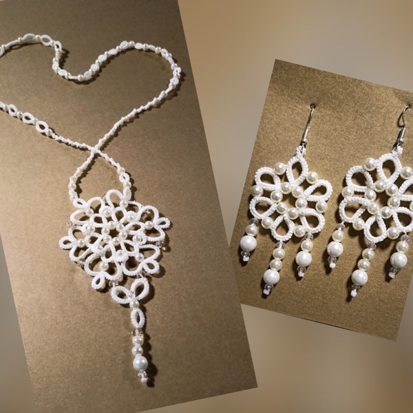 Collier Lariat dentelle frivolité blanc brillant, cadeau unique, pendentif flocon de neige avec collier de perles baroques à chaîne extra-longue, bijoux congelés,