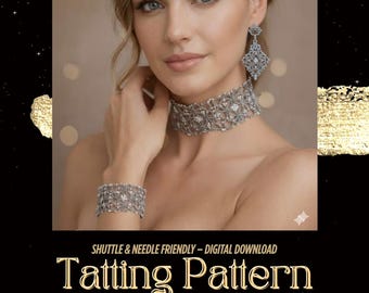 Schema per set di gioielli in pizzo a chiacchierino: girocollo, polsino, orecchini (PDF Shuttle & Needle)