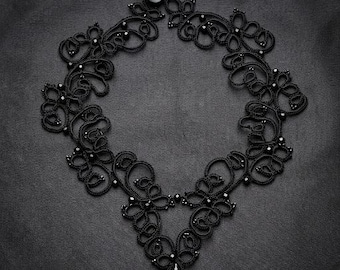 Black Tatting Lace Choker, Gothic Victorian Handmade Statement Necklace