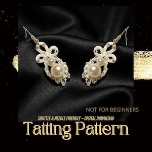 Tatting Ohrringe Muster mit Perle Mitte - Elegante Perlenspitze Ohrhänger PDF Anleitung