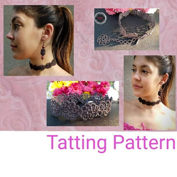 Tatting Choker Pattern ,  Needle Diagram , Shuttle Tat Jewelry , Lace In Frivolite Technique , Tutorial For Making Your Own Necklace , Gift