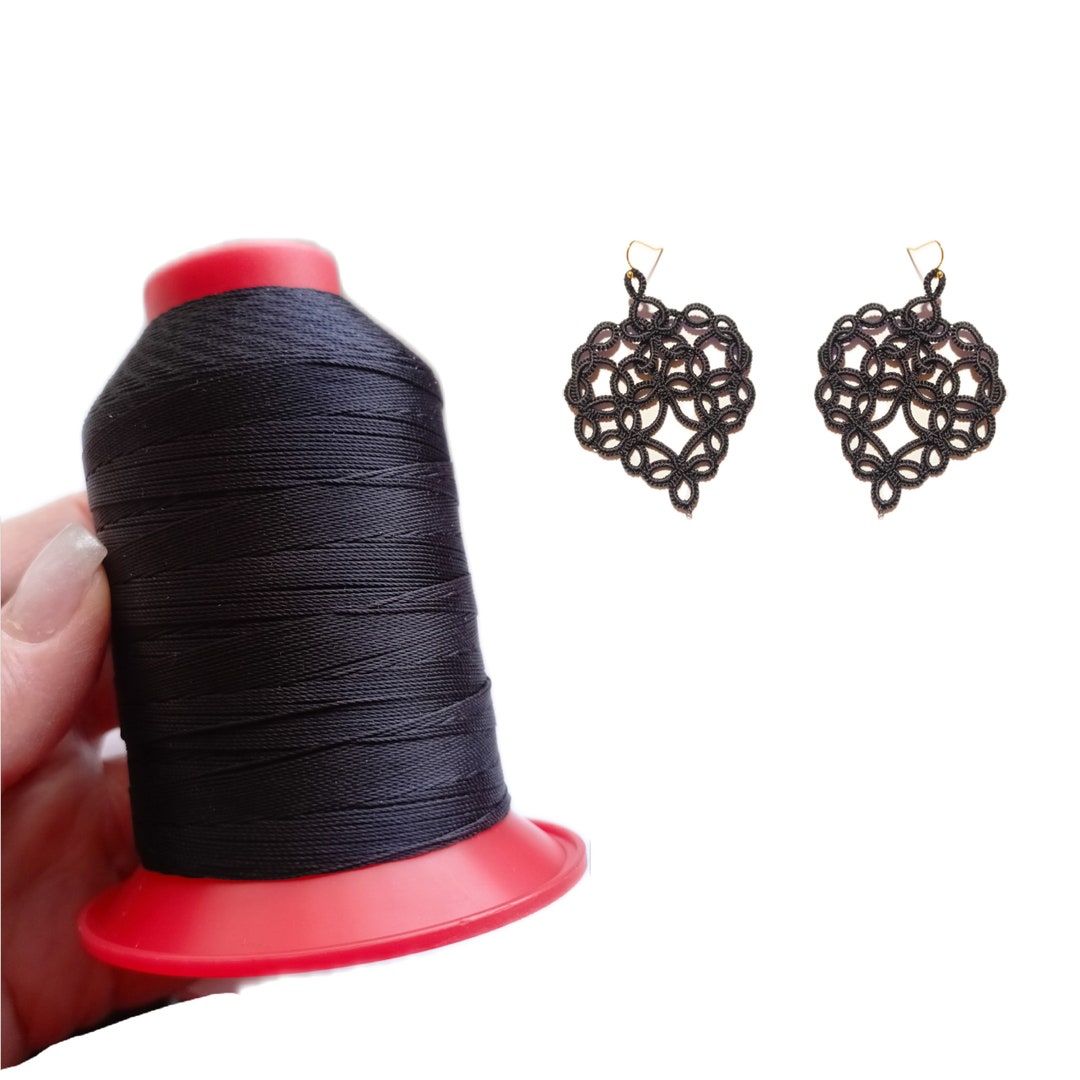 Black Tatting Thread Cone 600m Size 20, Polyester Yarn for Jewelry