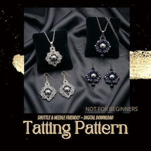Tatting Earrings Pendant Pattern, Gothic Victorian Beaded Lace Jewelry Set (PDF Download)