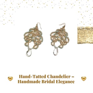 Vintage Style Tatted Chandelier Earrings – Handmade Bridal Lace Statement | Luxury Frivolite Wedding Jewelry | Elegant Lace Drop Earrings